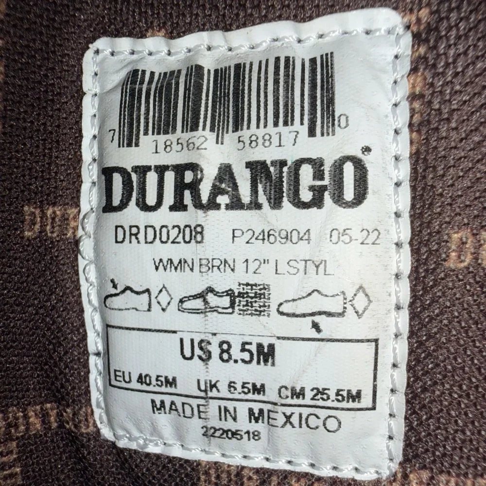 Durango Crush DRD0208 Women’s 8.5M Brown 12” Western Cowboy Boots NWOT Mexico